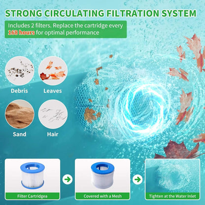 Premium Large 4-Person Inflatable Hot Tub Kit With 8-Color LED Lights