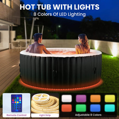 Premium Large 4-Person Inflatable Hot Tub Kit With 8-Color LED Lights