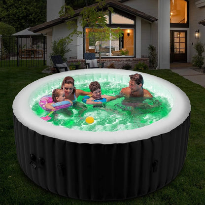 Premium Large 4-Person Inflatable Hot Tub Kit With 8-Color LED Lights