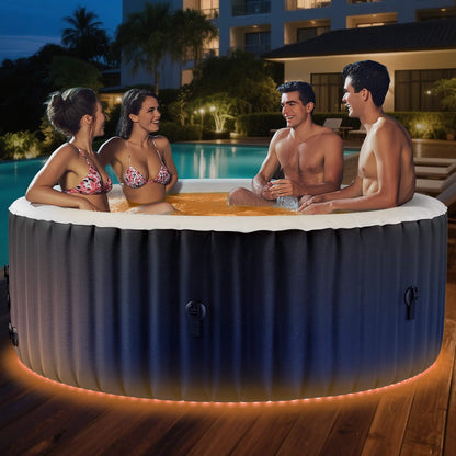 Premium Large 4-Person Inflatable Hot Tub Kit With 8-Color LED Lights