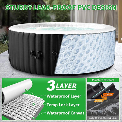 Premium Large 4-Person Inflatable Hot Tub Kit With 8-Color LED Lights
