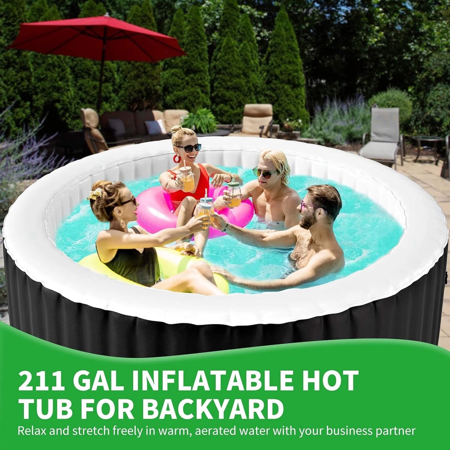 Premium Large 4-Person Inflatable Hot Tub Kit With 8-Color LED Lights