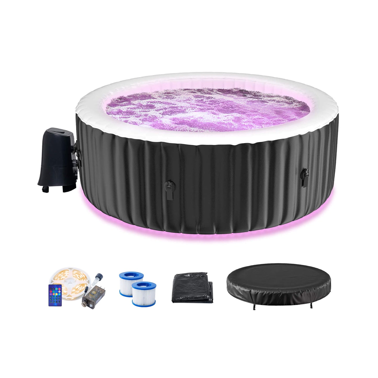 Premium Large 4-Person Inflatable Hot Tub Kit With 8-Color LED Lights