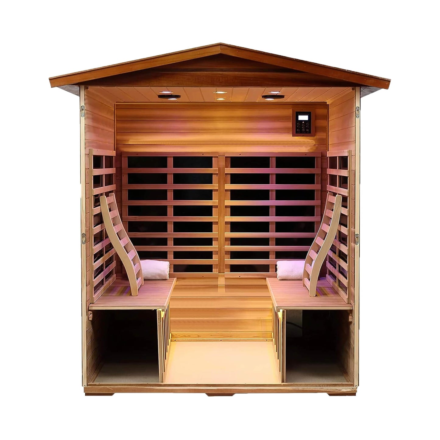 Thermora Deluxe 4-Person Outdoor Mahogany Full Spectrum Ultra-Low EMF FAR Infrared Sauna With Chromotherapy And Bluetooth Speakers