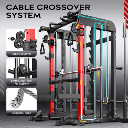 Rovix Premium 2000LBS All-In-One Squat Rack Power Cage With Smith Machine (SAK59213)