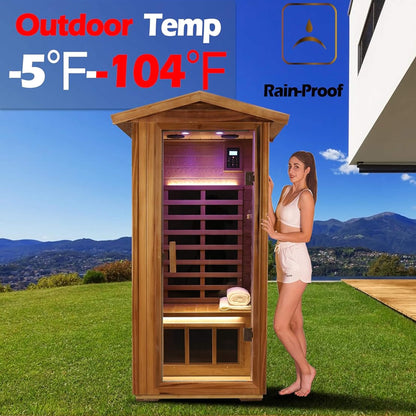 Thermora Premium 1-Person Outdoor Red Cedar Infrared Sauna With Low EMF, Chromotherapy And Bluetooth