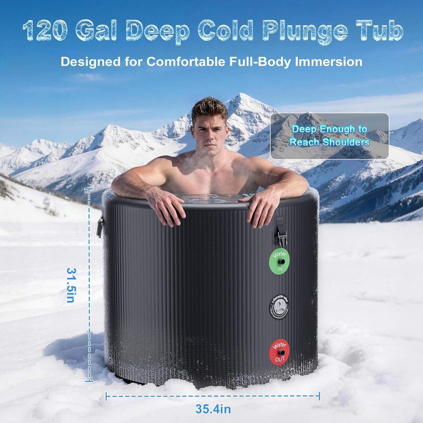FCP Premium XL 120 Gal Cold Plunge Tub Kit With 1/3 HP Chiller, Filter And Pump