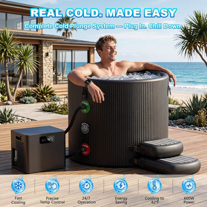 FCP Premium XL 120 Gal Cold Plunge Tub Kit With 1/3 HP Chiller, Filter And Pump