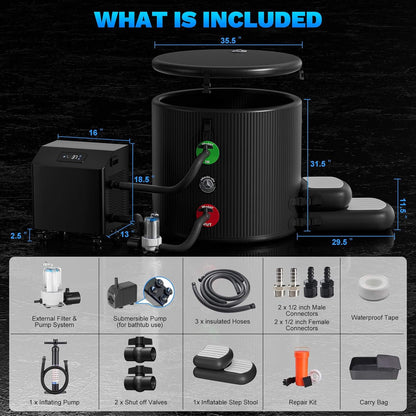 FCP Premium XL 120 Gal Cold Plunge Tub Kit With 1HP Chiller, Filter, And Pump