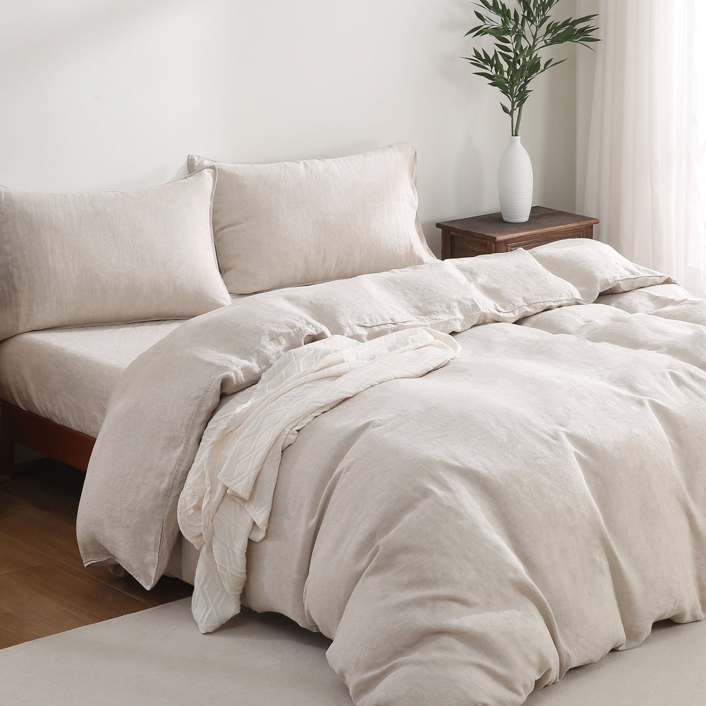 100% Linen Bedding Set (1 Duvet Cover 1 Fitted Sheet 2 Pillowcases)