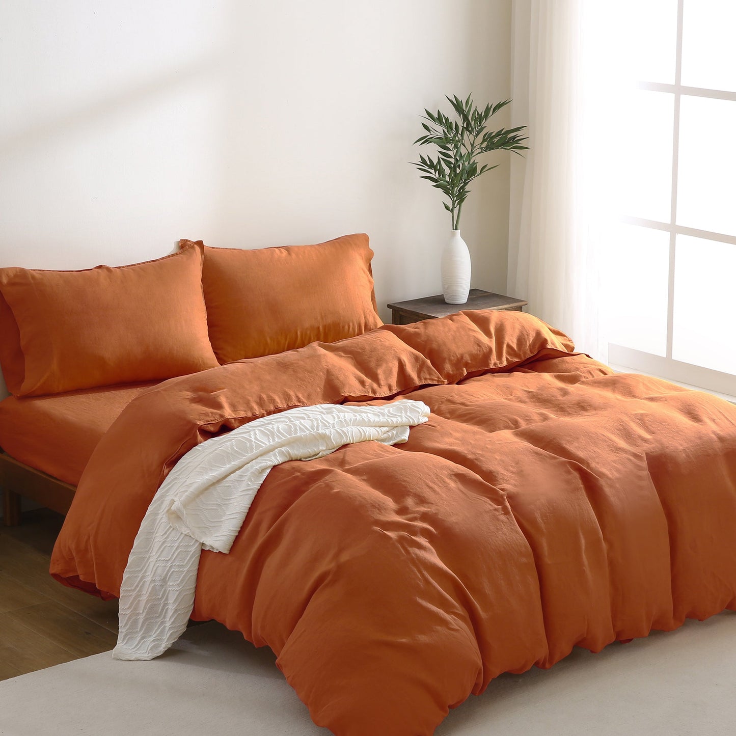 100% Linen Bedding Set (1 Duvet Cover 1 Fitted Sheet 2 Pillowcases)