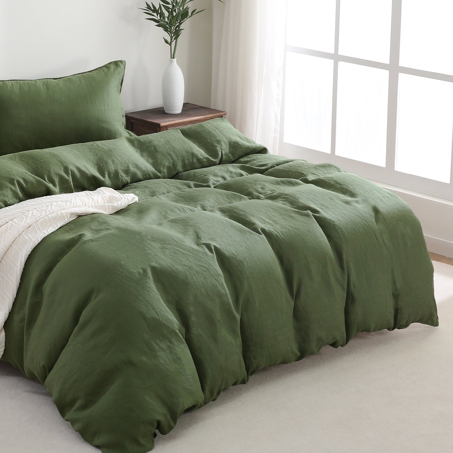 100% Linen Duvet Cover - Green Duvet Cover Only