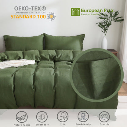 100% Linen Duvet Cover - Green Duvet Cover Only