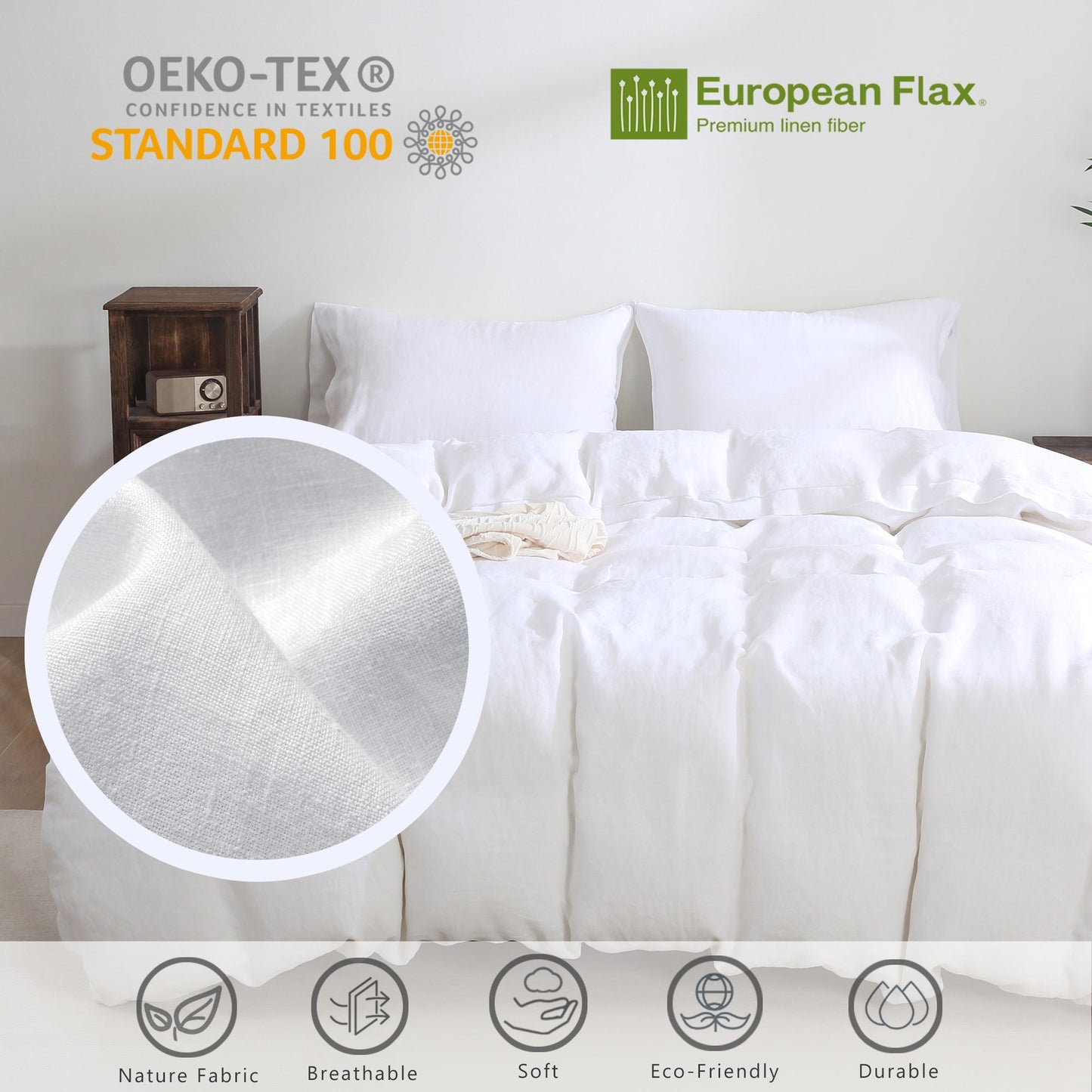 100% Linen Duvet Cover - White Duvet Cover Only