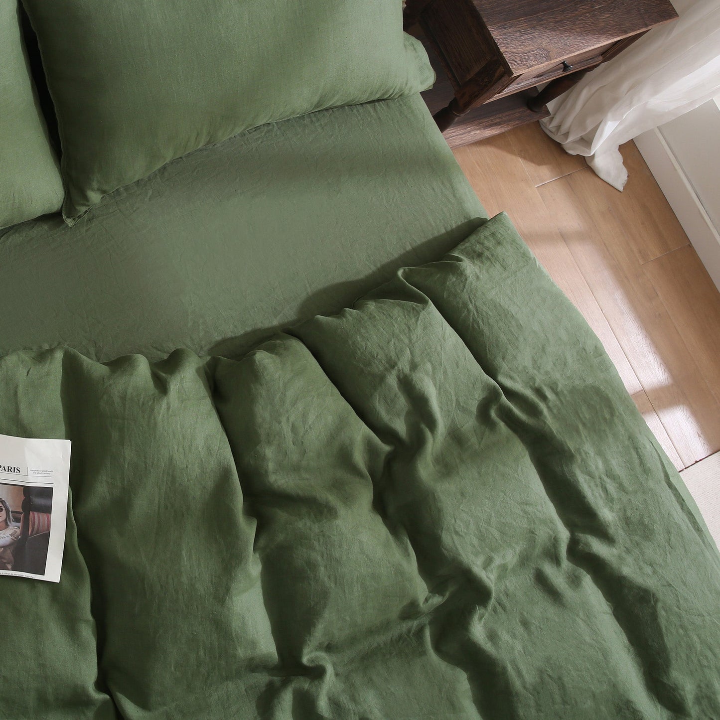100% Linen Duvet Cover - Green Duvet Cover Only