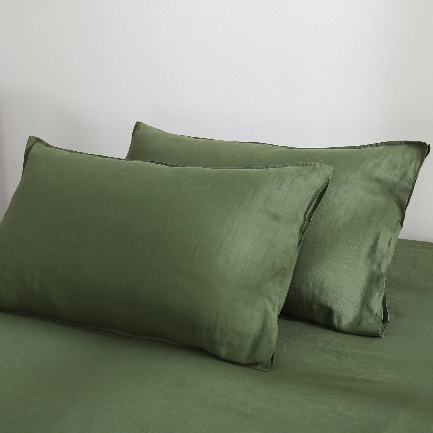 100% Pure French Linen Pillowcases (Set of 2) - Green