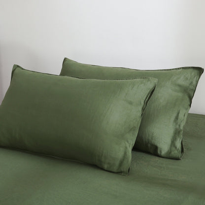 100% Pure French Linen Pillowcases (Set of 2) - Green