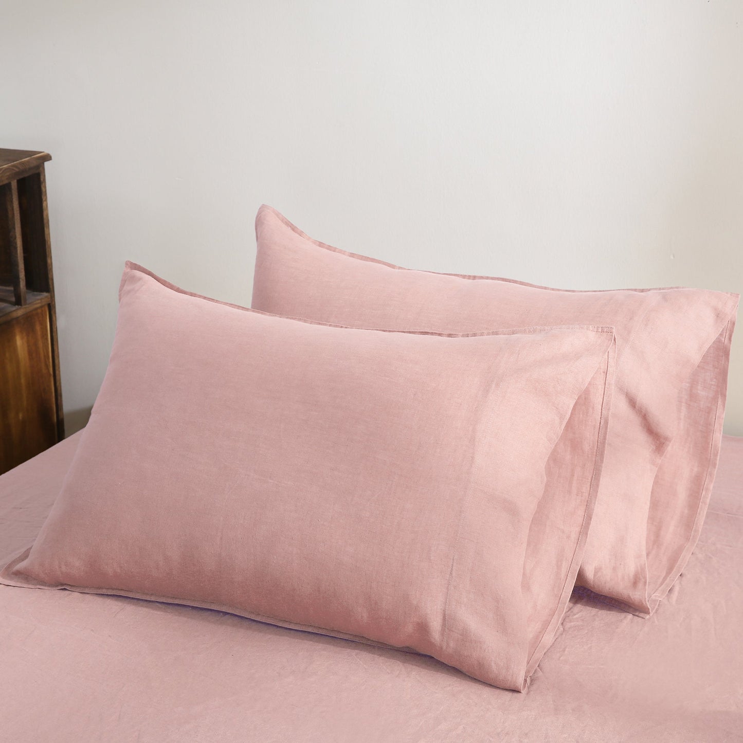 100% Pure French Linen Pillowcases (Set of 2) - Pink