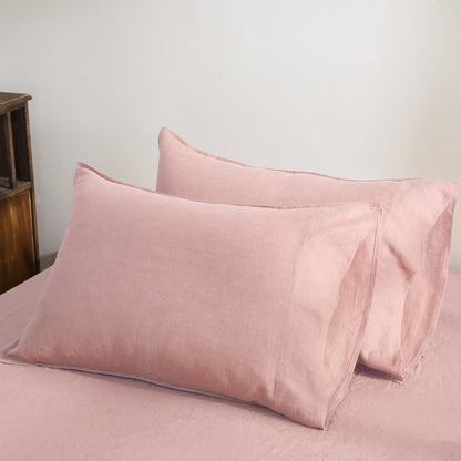 100% Pure French Linen Pillowcases (Set of 2) - Pink