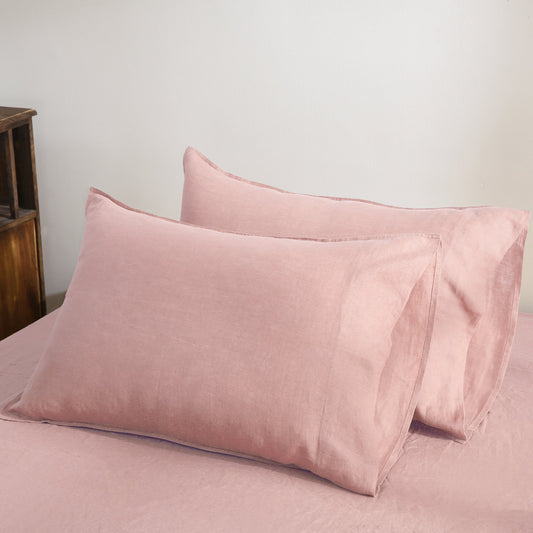 100% Pure French Linen Pillowcases (Set of 2) - Pink