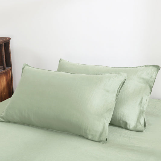 100% Pure French Linen Pillowcases (Set of 2) - Sage
