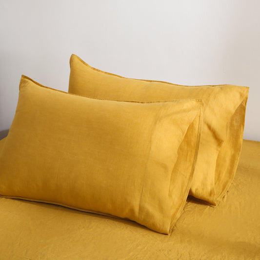 100% Pure French Linen Pillowcases (Set of 2) - Yellow