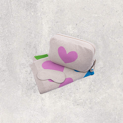 Blush Hearts Organic Cotton Travel Blanket and Eye Mask Set