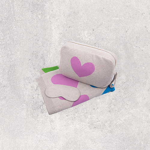Blush Hearts Organic Cotton Travel Blanket and Eye Mask Set