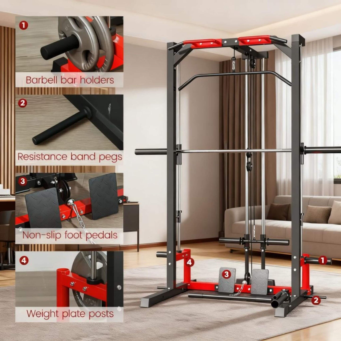 Rovix All-In-One Home Gym Squat Rack With Pull Up And Lat System (SAK95431)