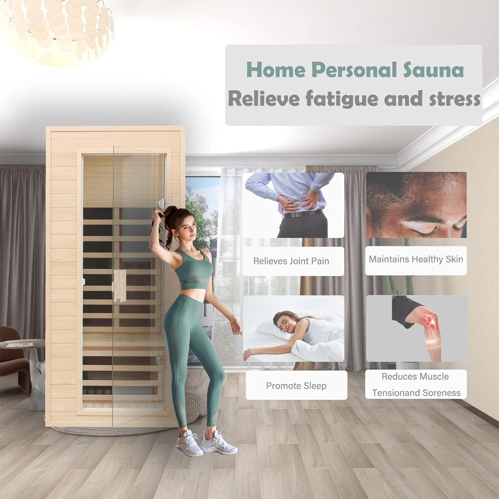 Thermora Premium 1-Person Indoor Low EMF FAR Infrared Heat Hemlock Wood Personal Home Spa Sauna, 1200W