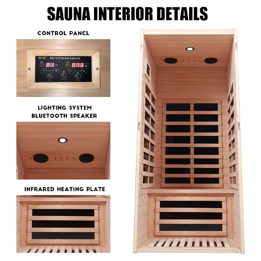 Thermora Premium 1-Person Indoor Low EMF FAR Infrared Heat Hemlock Wood Personal Home Spa Sauna, 1200W