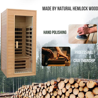 Thermora Premium 1-Person Indoor Low EMF FAR Infrared Heat Hemlock Wood Personal Home Spa Sauna, 1200W