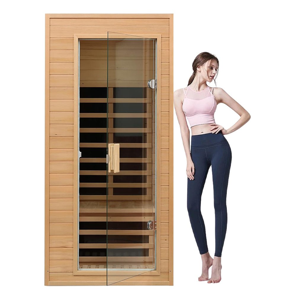 Thermora Premium 1-Person Indoor Low EMF FAR Infrared Heat Hemlock Wood Personal Home Spa Sauna, 1200W