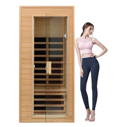 Thermora Premium 1-Person Indoor Low EMF FAR Infrared Heat Hemlock Wood Personal Home Spa Sauna, 1200W