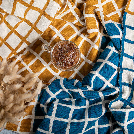 Sveda Reversible Squares Organic Cotton Throw Blanket