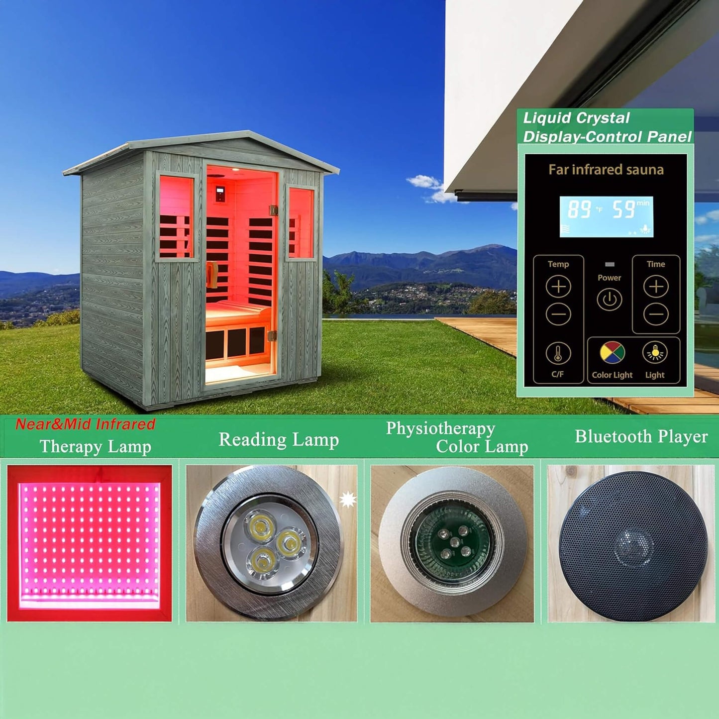 Thermora 3-Person Full-Spectrum Low EMF Carbonized Composite Infrared Sauna Room With Bluetooth Speakers