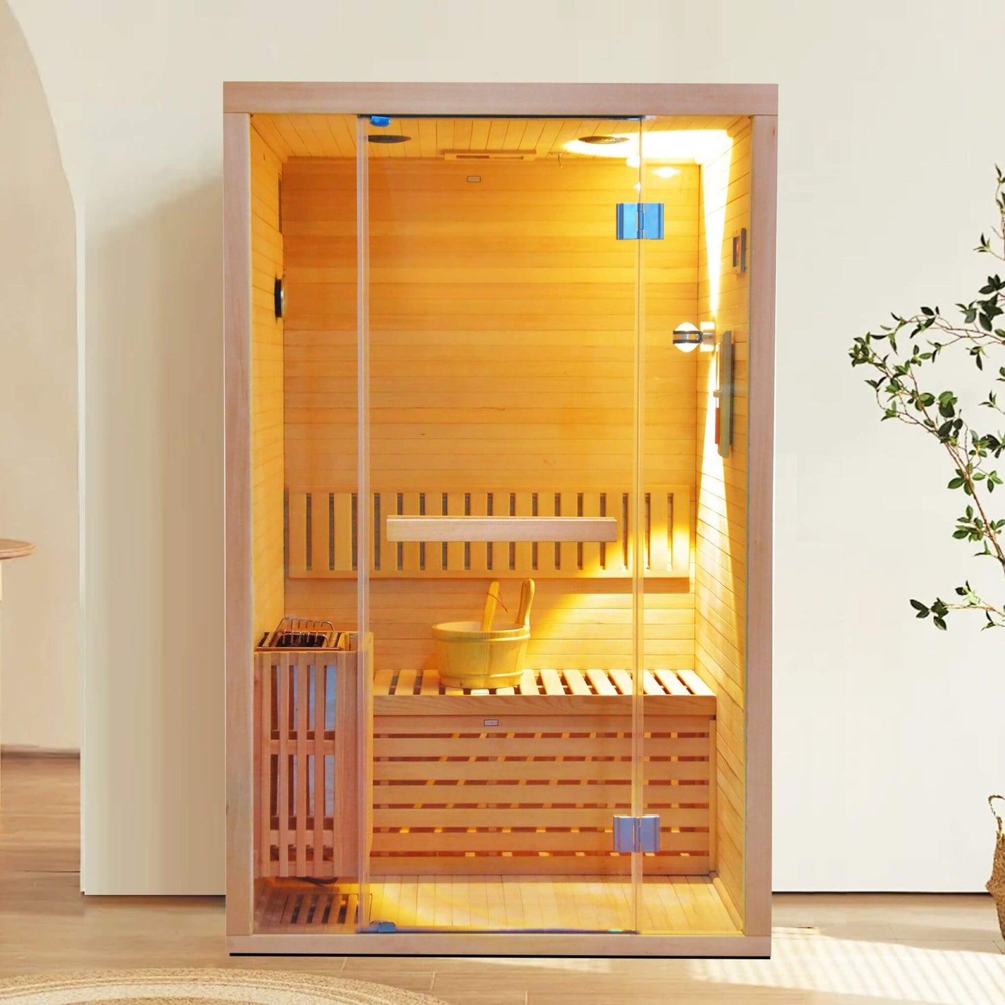 Thermora Alpine Premium 2-Person 3KW Hemlock Wood Sauna With LED Wall Light (SAK28471)