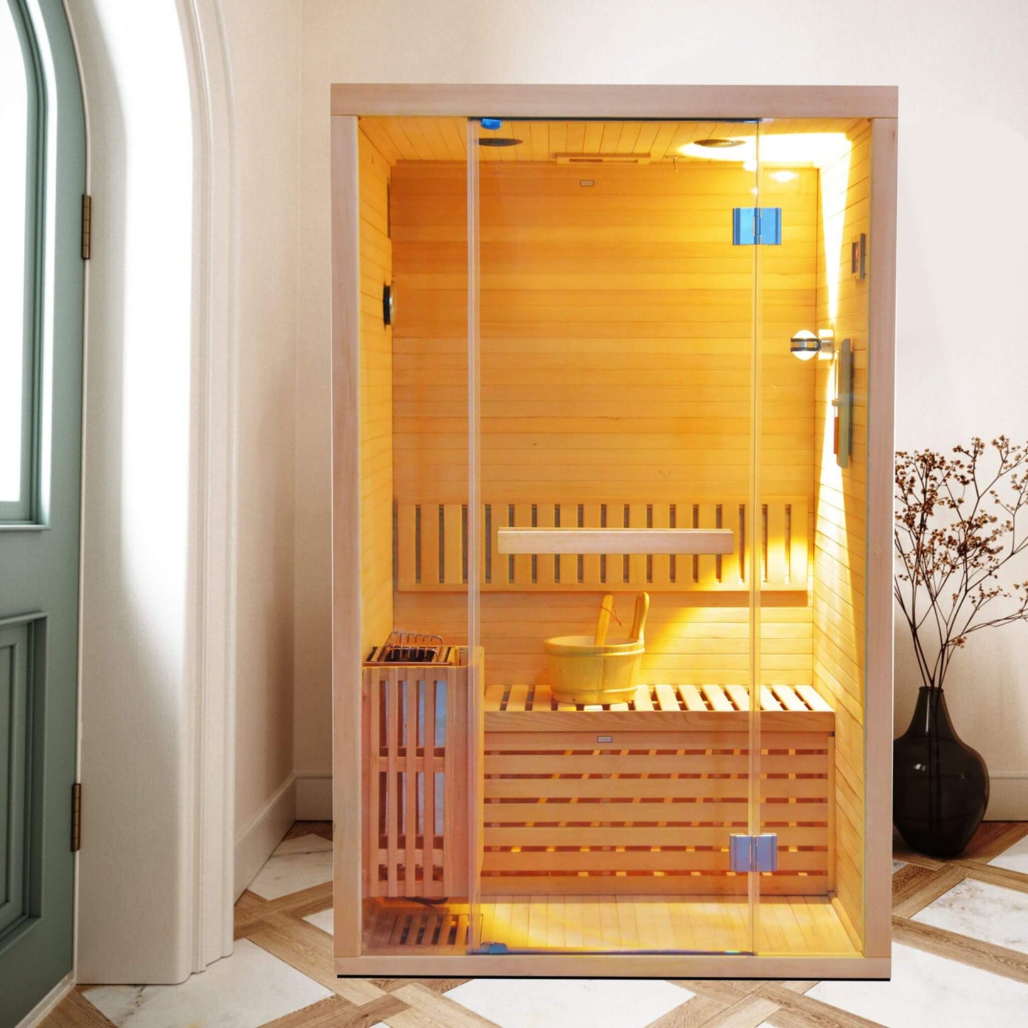 Thermora Alpine Premium 2-Person 3KW Hemlock Wood Sauna With LED Wall Light (SAK28471)