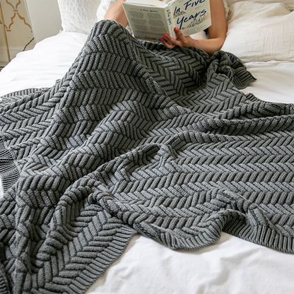 Washed Chevron Cotton Knit Throw Blanket