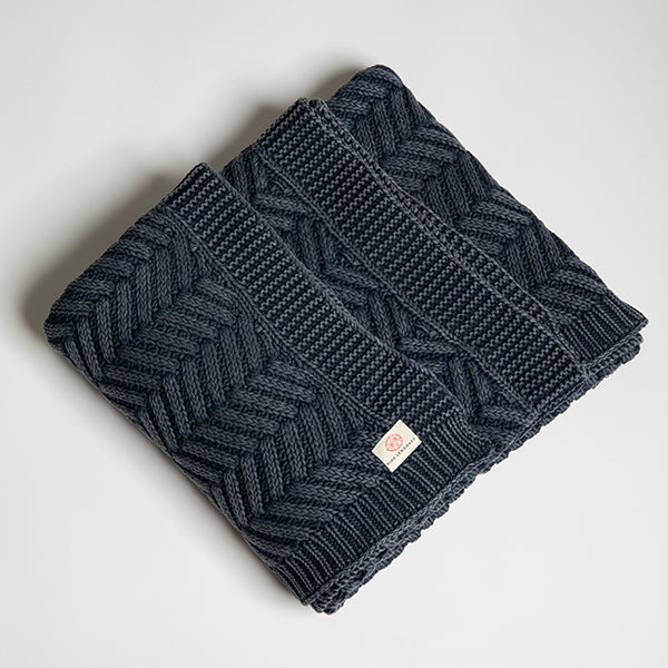 Washed Chevron Cotton Knit Throw Blanket