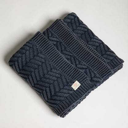 Washed Chevron Cotton Knit Throw Blanket