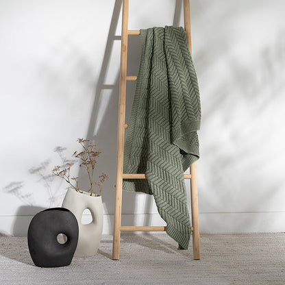 Washed Chevron Cotton Knit Throw Blanket