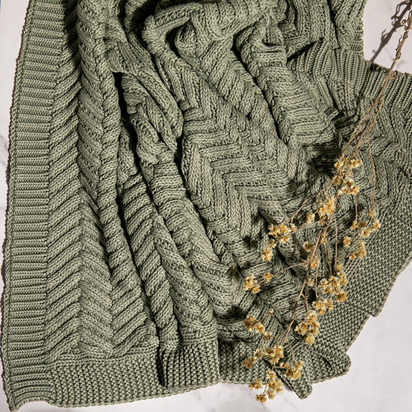 Washed Chevron Cotton Knit Throw Blanket