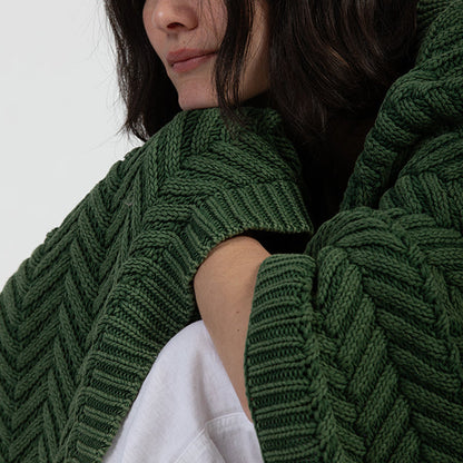 Washed Chevron Cotton Knit Throw Blanket