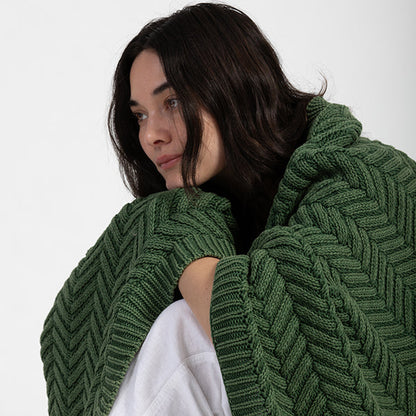Washed Chevron Cotton Knit Throw Blanket