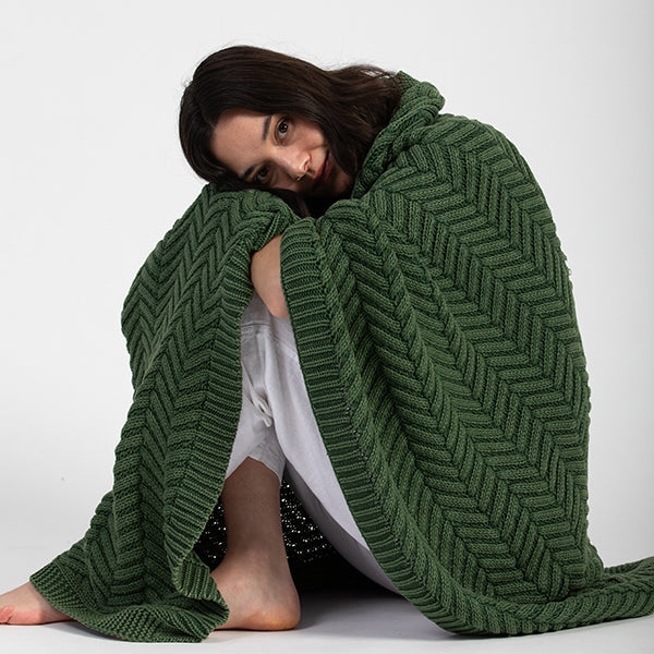 Washed Chevron Cotton Knit Throw Blanket