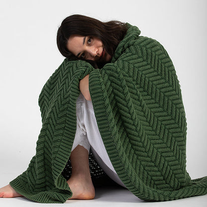 Washed Chevron Cotton Knit Throw Blanket