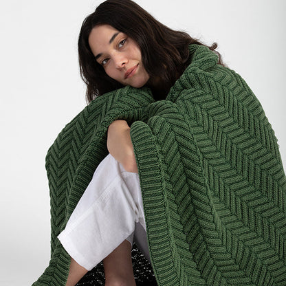 Washed Chevron Cotton Knit Throw Blanket