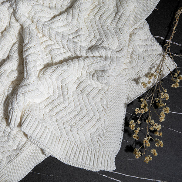 Washed Chevron Cotton Knit Throw Blanket