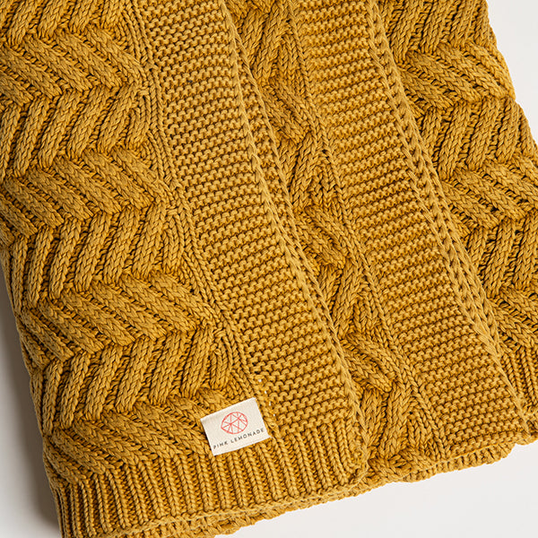 Washed Chevron Cotton Knit Throw Blanket